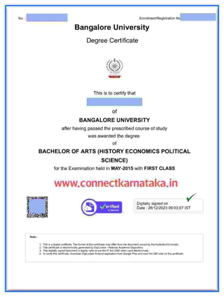 Bangalore University Degree Certificate Downloaded From Digilocker