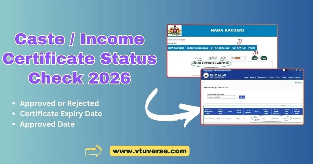 Caste Income Certificate Status Check Karnataka 2026