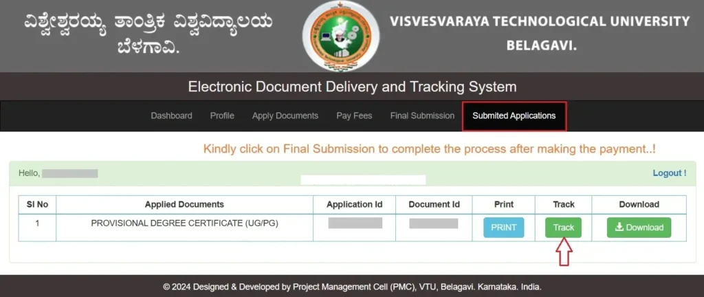 VTU-EDDTS-Application-Status-Check