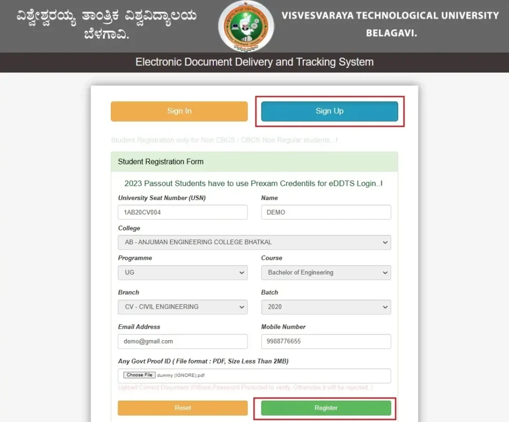 VTU-EDDTS-Registration
