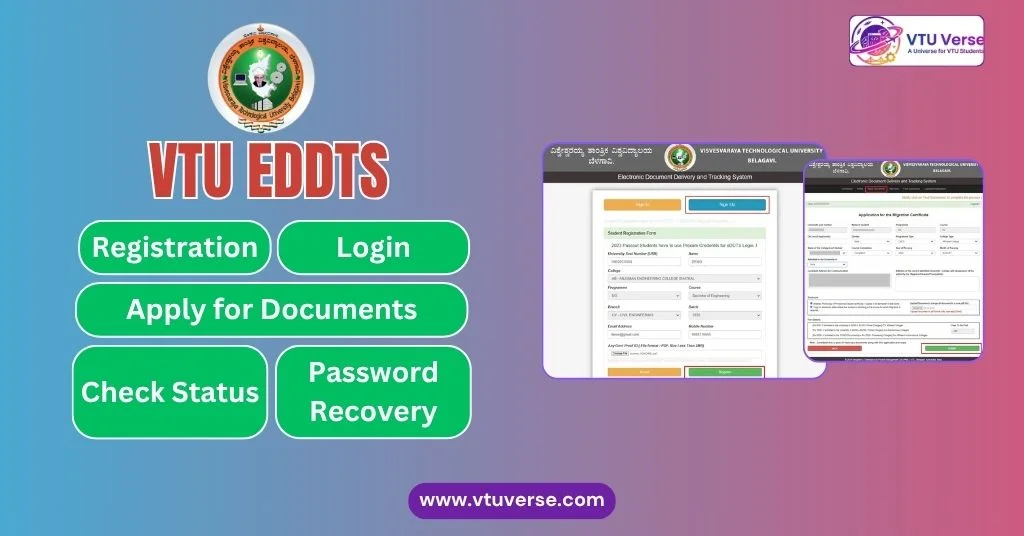 VTU EDDTS Registration, Login, Apply for Documents, Password Recovery, Track Status, Download Certificates